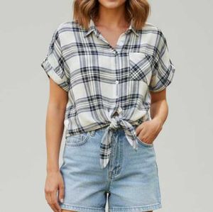 Plaid Tie-Front Top