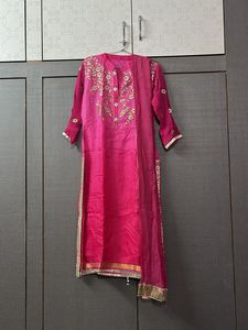 Pink Gota-patti Work Kurta With dupatta