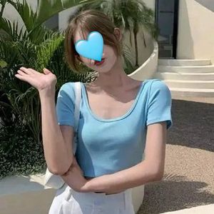 Cute Light Blue Deep Back Cropped T-Shirt