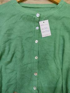 Green Button-Down Cardigan Top