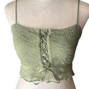 Green Lace Corset Crop Top
