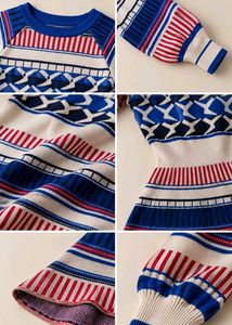 BLUE RED &amp; WHITE GEOMETRIC KNIT DRESS