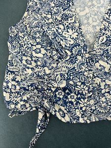Blue Floral Ruched Crop Top