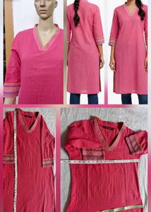 Product Title: Rani Pink Pure Cotton Dailywear Kur