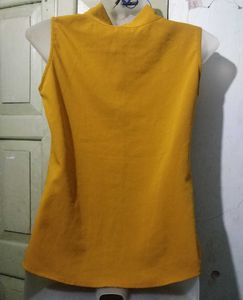 Elegant Mustard Yellow Sleeveless Bow Blouse