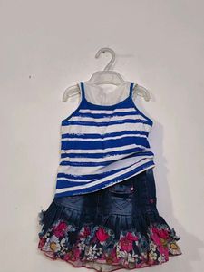 Freebies with Girls' Striped Top &amp; Denim Skirt Set