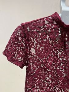 Burgundy Lace Crop Top
