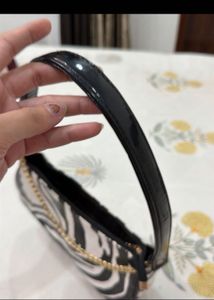 Zebra Print Shoulder Bag with Gold Chain