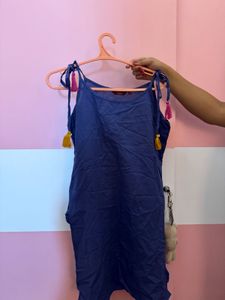 Indo-Western Blue Kurti with Cute Tassel Sleeves