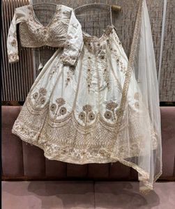 White & Gold Embroidered Lehenga Choli S