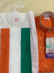 Kids' Orange and Green Kurta Pajama Set