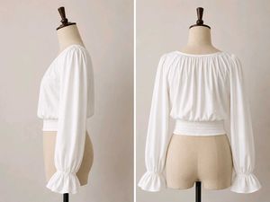 White Smocked Waist Long Sleeve Blouse