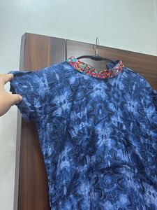 Stylish Blue Printed Ethnic Gown