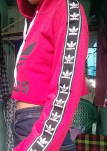 Red Adidas Cropped Hoodie