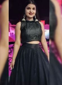 Stunning Black Sequined Crop Top &amp; Skirt Set