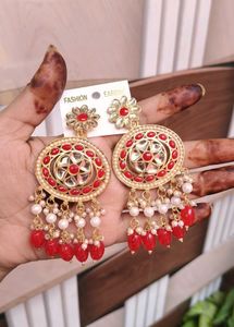 Elegant Red & Pearl Drop Earrings