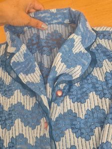 Blue Chevron Pattern Blouse