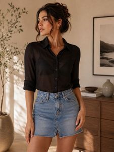 Sheer Black Button-Up Shirt