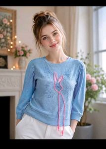 Light Blue Long Sleeve Top with Bunny Detail