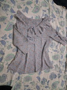Floral Print Ruffle Neck Blouse