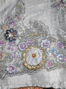 Embellished Grey Silk saree and Blouse