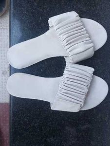 White Ruched Slide Sandals