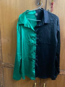 Two-Tone Satin Button-Up Shirt