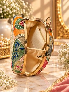 Round Embroidered Clutch Bag