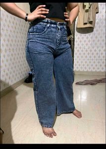 Stylish Wide Leg Acid Wash Jeans