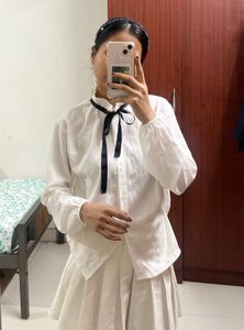 White Bow Tie Blouse