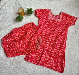 Red & White Night Suit Set