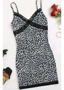 SHEIN Leopard Print Slip with Lace Trim