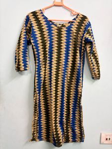 Stylish Blue & Tan Zigzag Print Kurta