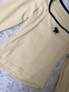 Cute Yellow Ribbed Long Sleeve Top