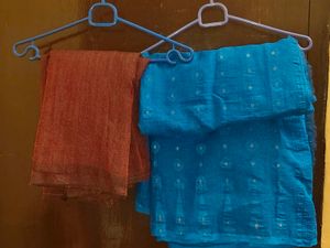 Beautiful Blue jamdani saree Maroon khadi cotton