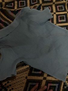 Blue Ribbed Zip-Up Top
