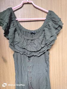 Olive Green Ruffled Maxi Dress