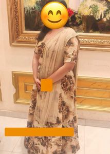 Floral Printed Lehenga &amp; Blouse Set in Champagne B