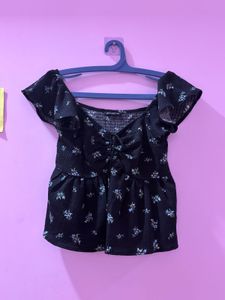 Cute Black Floral Off-Shoulder Top