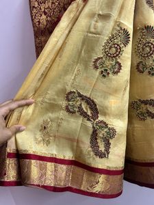 Custurd-Cream Saree with Maroon &amp; Gold Border