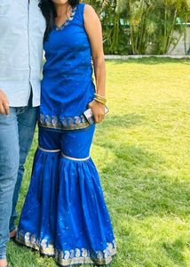 Elegant Blue saree Sharara Set