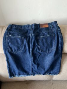 Blue Denim Distressed Skirt