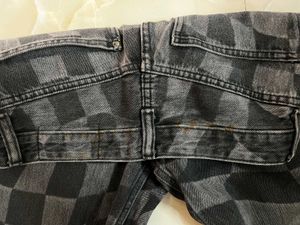 Checkerboard Print Wide Leg Jeans
