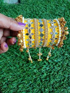 Yellow Embellished Bangles with Charms
