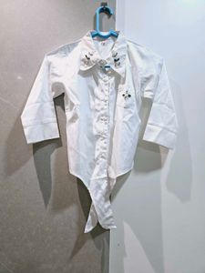 Girls White Embellished Shirt