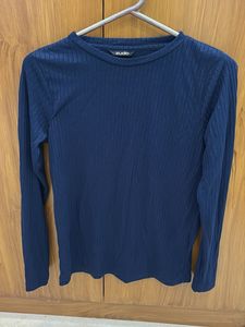 Navy Blue Ribbed Long Sleeve Top