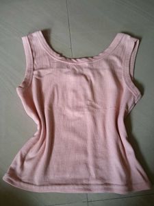 Cute Pink Ribbed Henley Tank Top