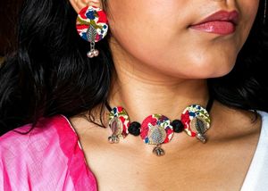 Handmade Fabric Choker & Earrings Set