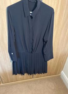 Chic Navy Pleated Shirt Dress