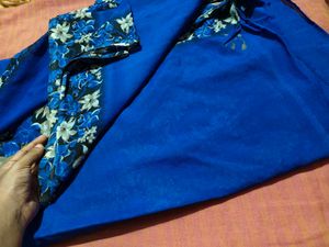 Vibrant Blue Saree with Floral Border